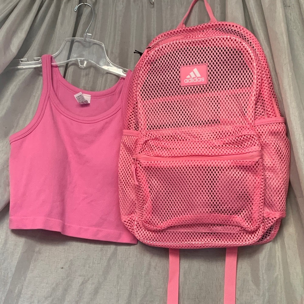 adidas Pink Mesh Backpack with Front Pocket